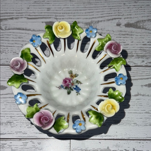 Vintage Floral Porcelain Decorative Bowl - Picture 3 of 7